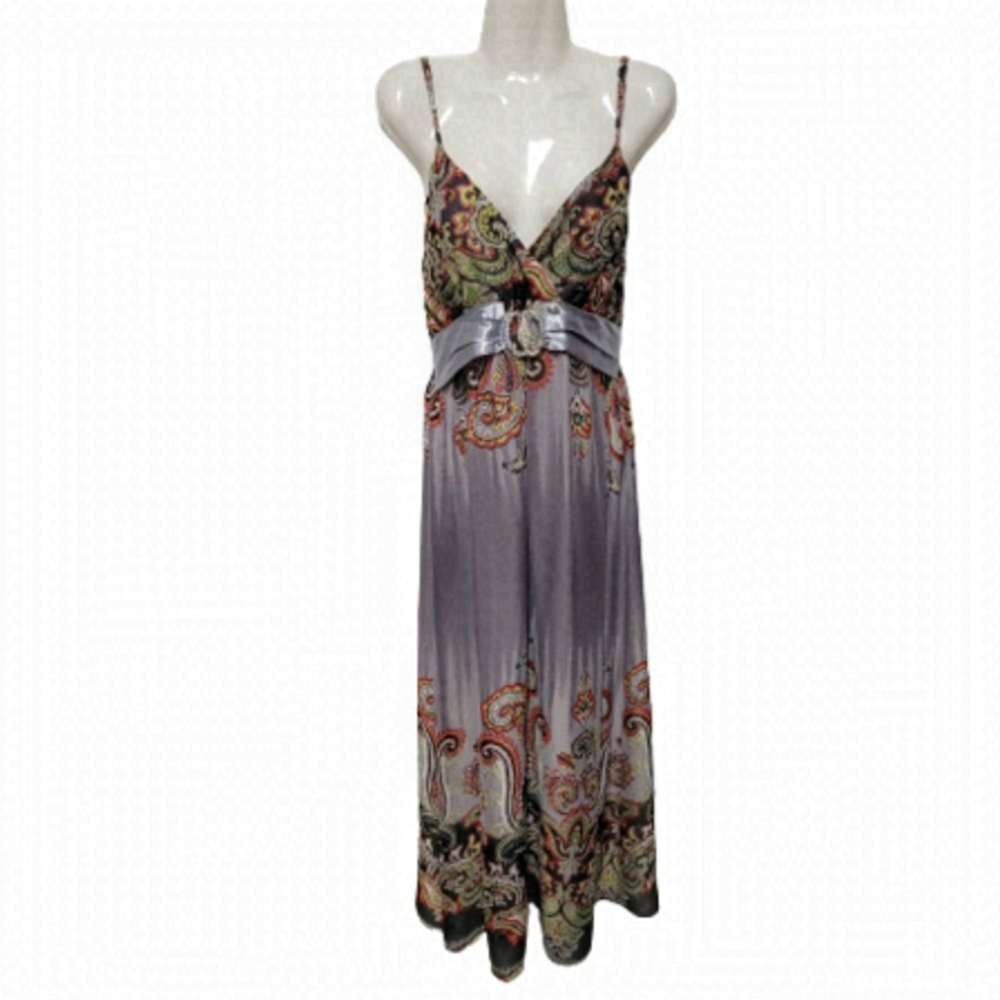 Long Dress Maxi Summer Dress Party Gown Paisley Abstract Print Colorful - Size L